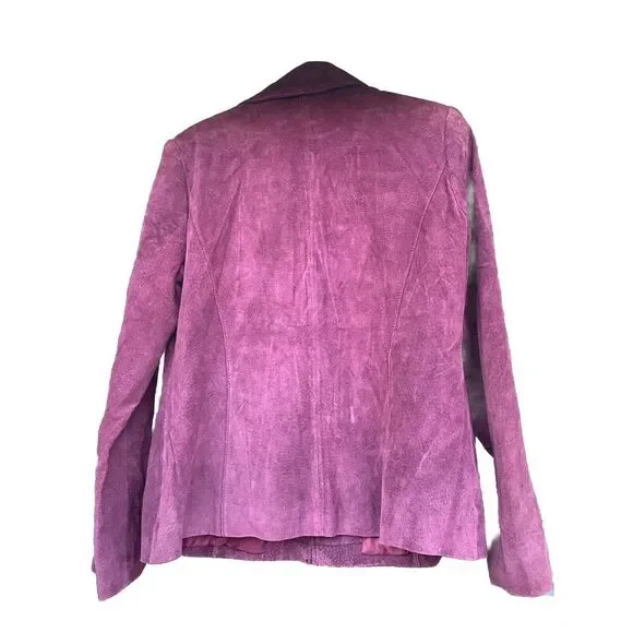 Pritti Kristen Blake Women's Raspberry Suede Leather Zip Jacket Medium - Picture 2 of 6